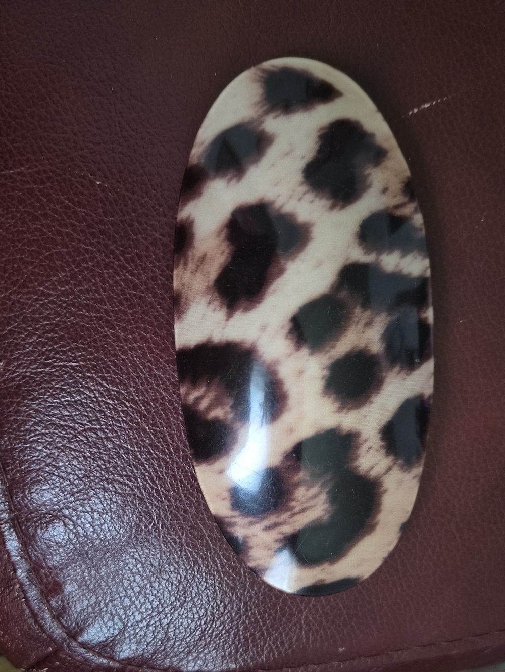 VTG Charles Wahba Handmade France Leopard Oval Hair Barrette Clip